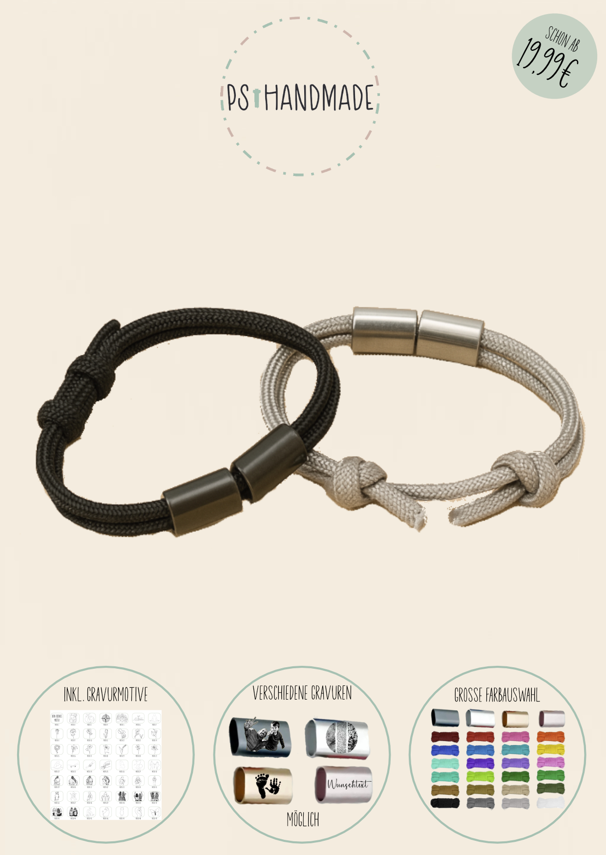Seilarmband mit Gravur Platte