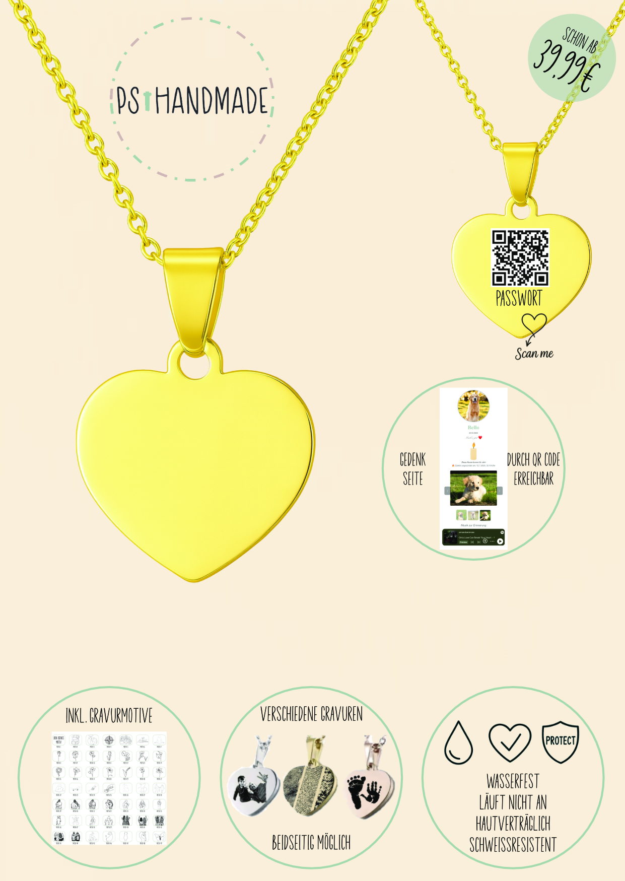 Herz Kette Gold mit Gedenkseite