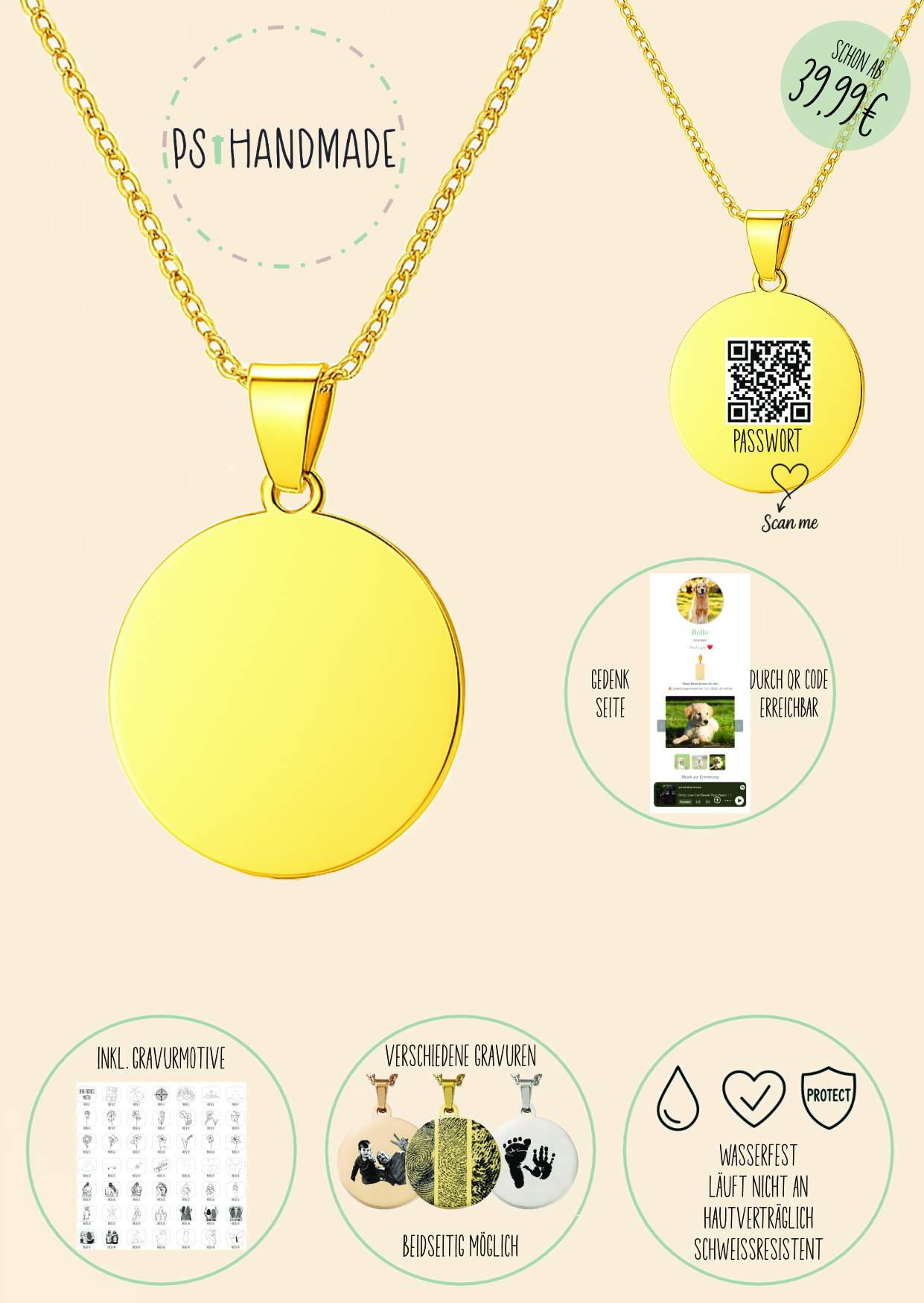 Rund Kette Gold mit Gedenkseite