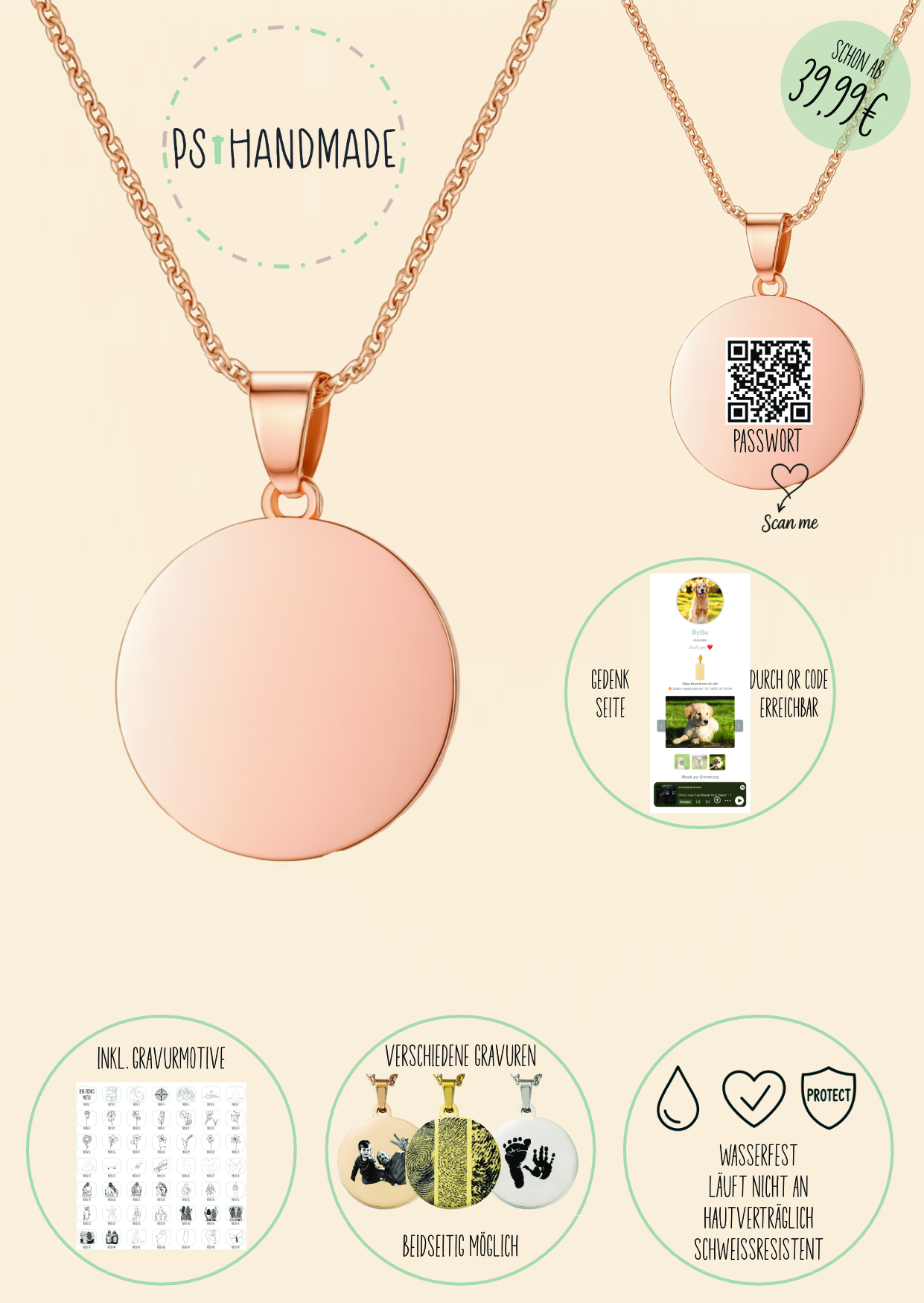 Rund Kette Rose mit Gedenkseite