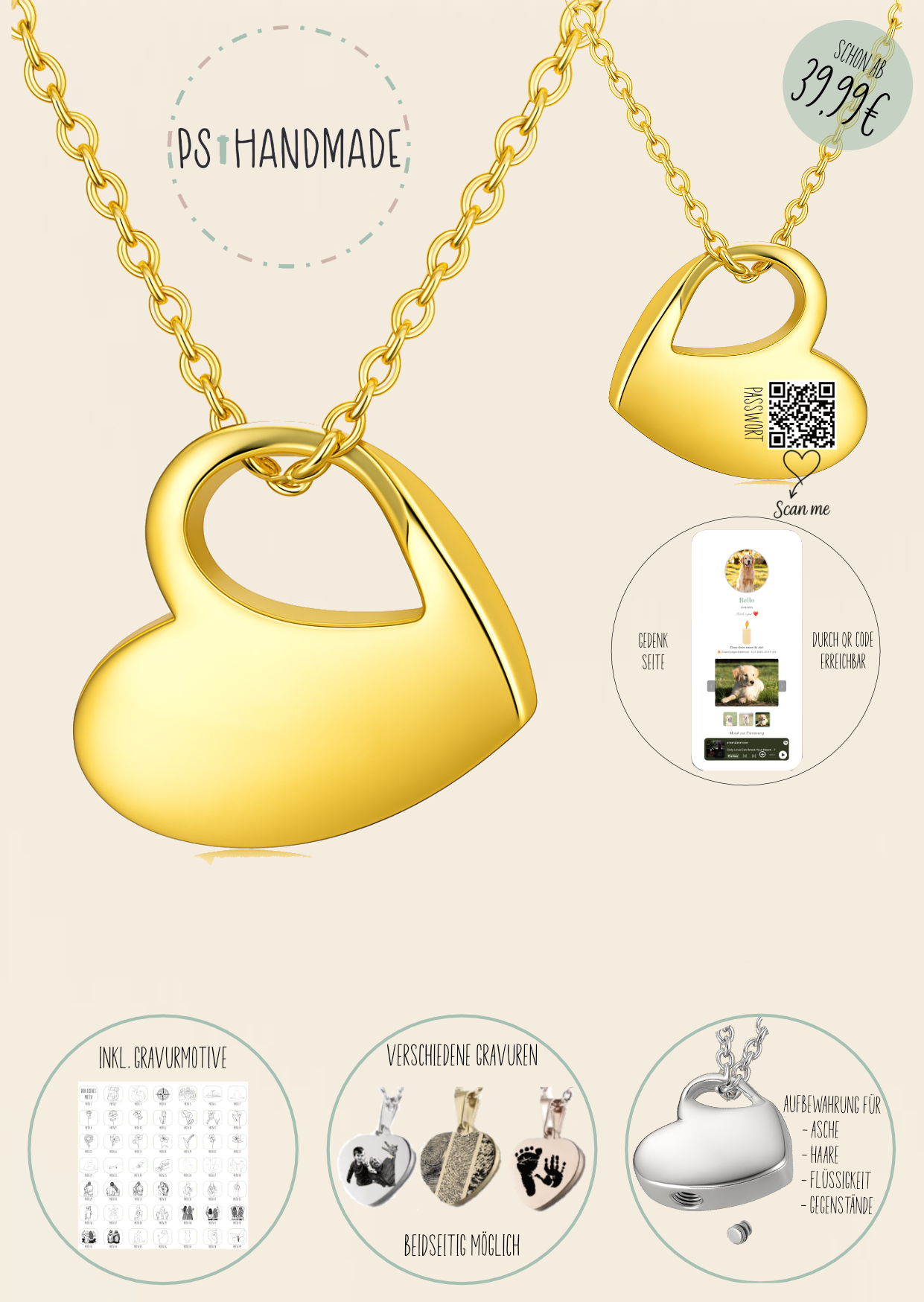 Urnen Kette Gold mit Gedenkseite