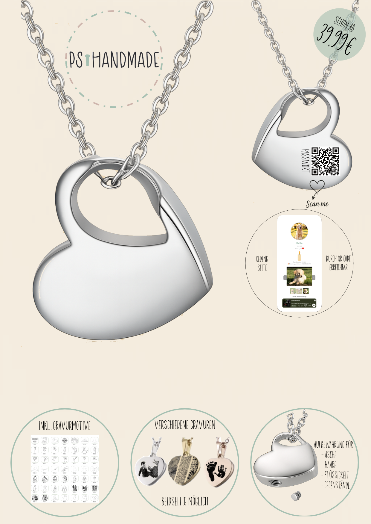 Urnen Kette Silber mit Gedenkseite