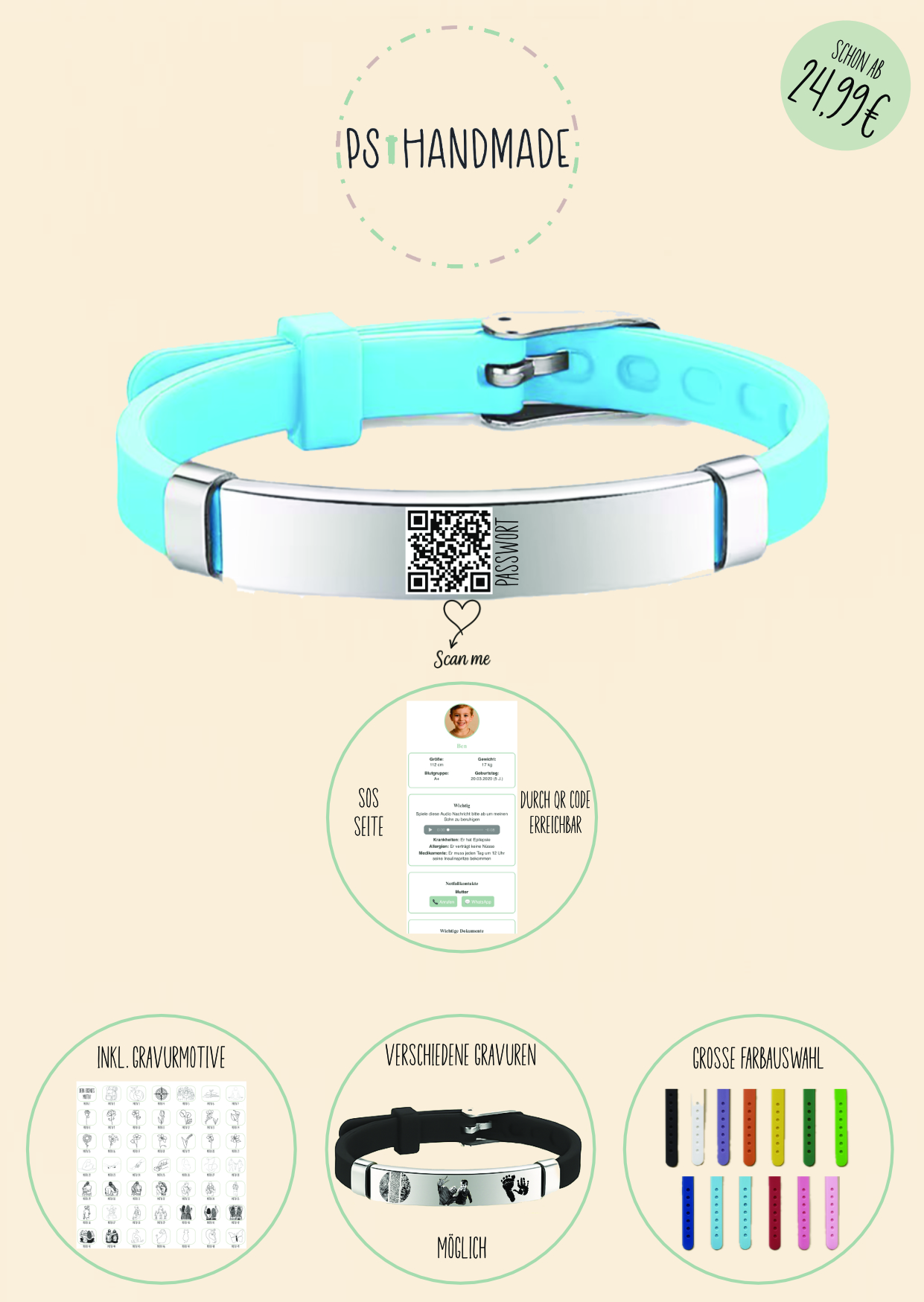 Kinderarmband mit SOS-Seite