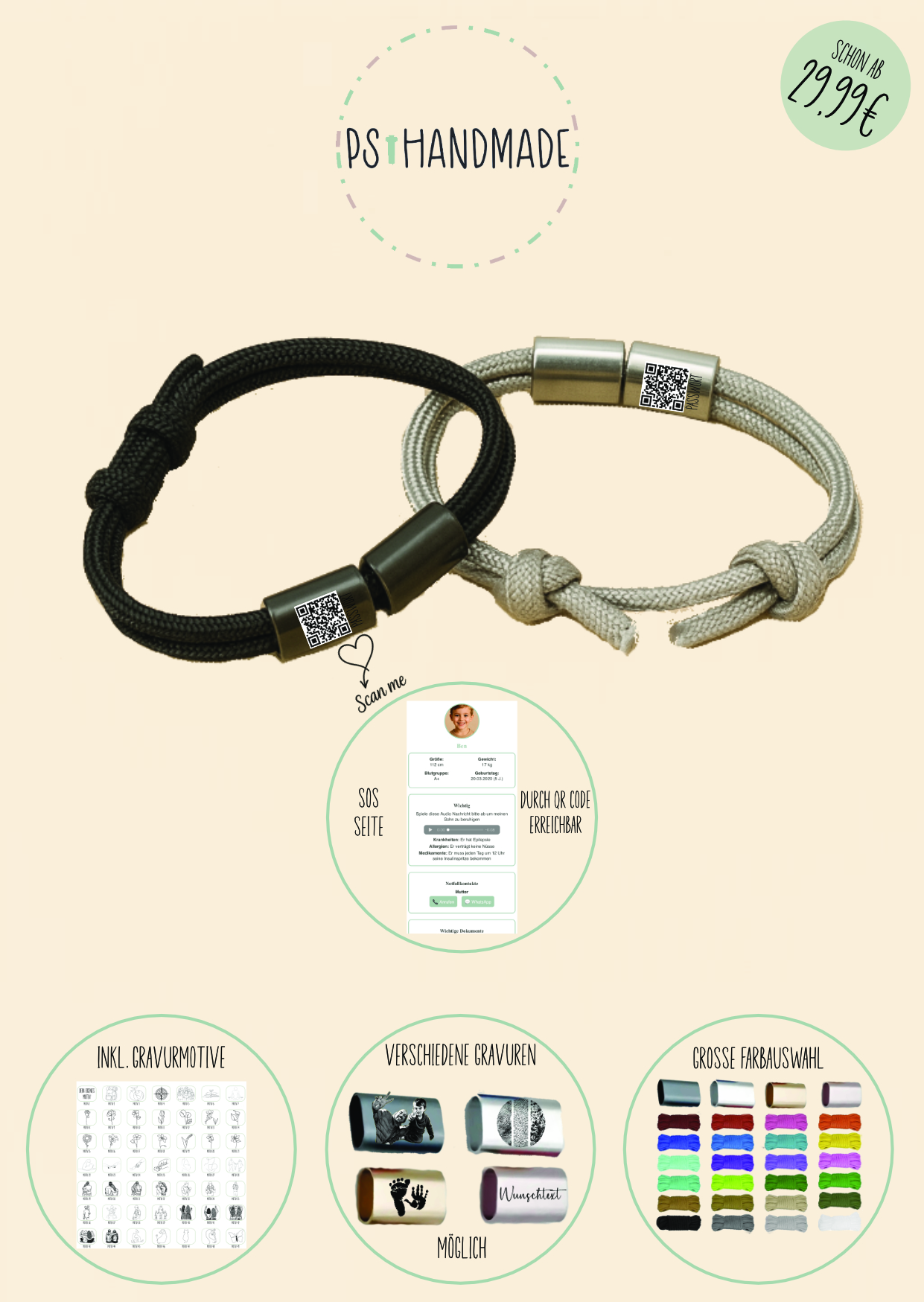 Seilarmband mit SOS-Seite