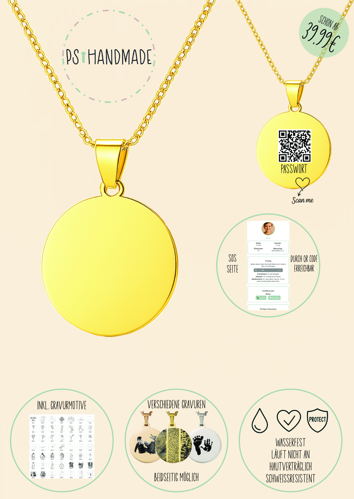 Rund Kette Gold mit SOS-Seite