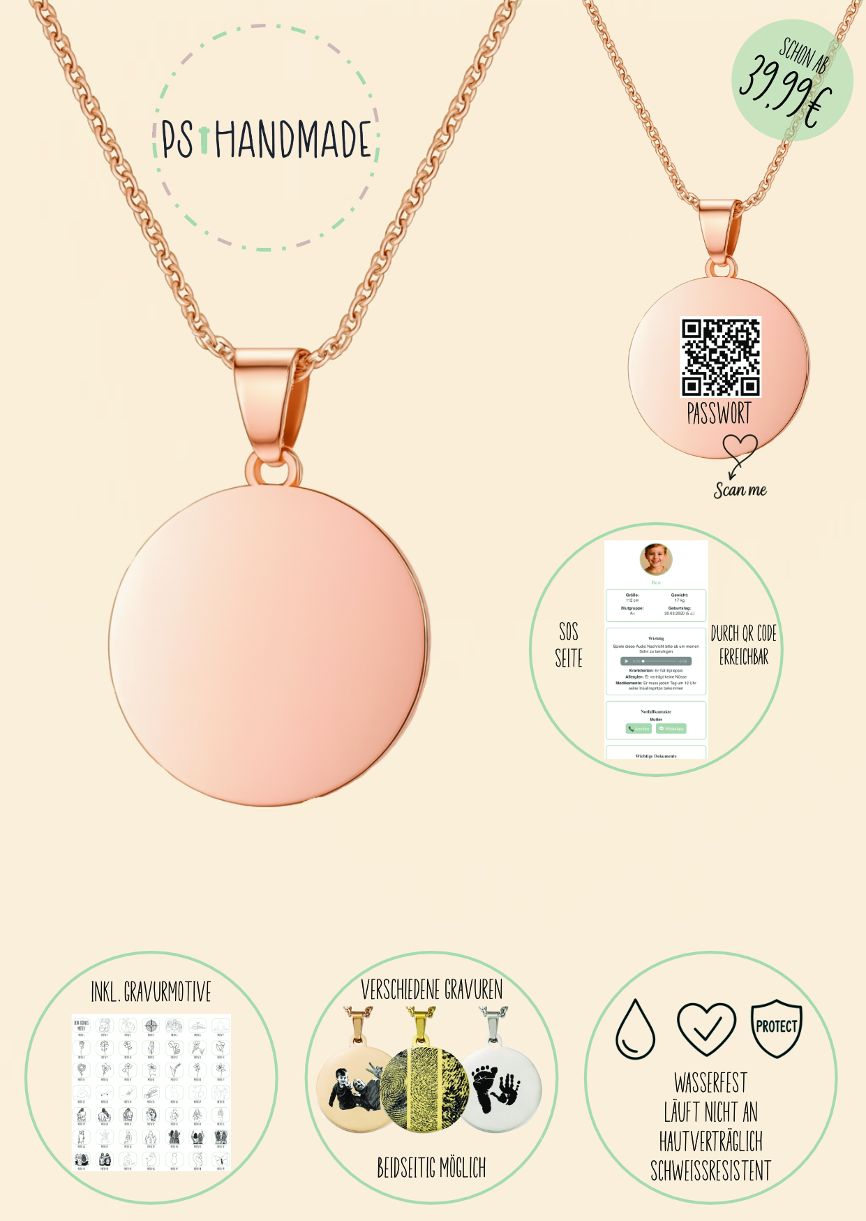 Rund Kette Rose mit SOS-Seite
