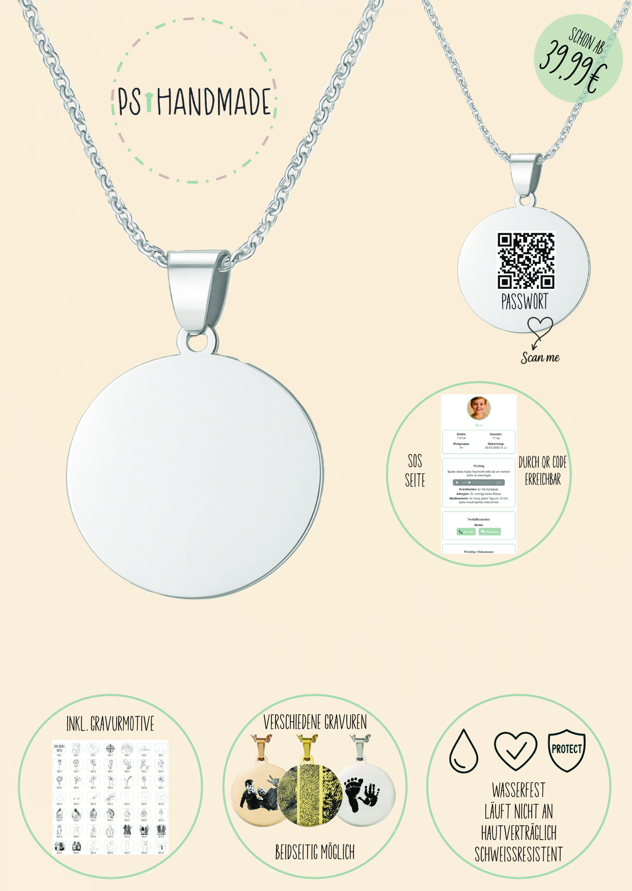 Rund Kette Silber mit SOS-Seite
